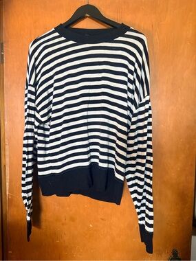 J. Crew Navy and White Striped Crewneck Sweater